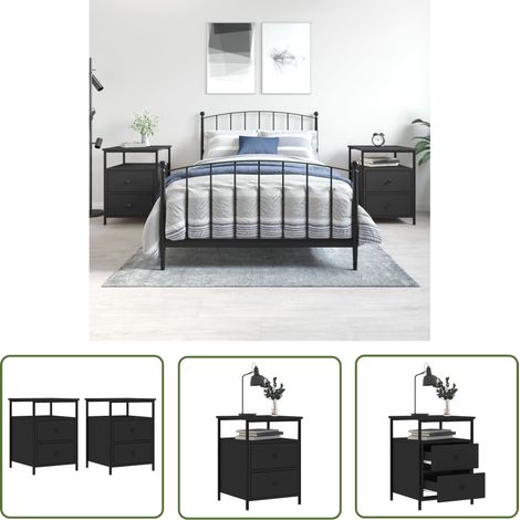 The Living Store Nachttische 2 Stk. Schwarz 44x45x60 cm Holzwerkstoff - Industrieller Nachttisch - Holznachtttisch - Schwarzer Nachttisch - Nachttisch Set - Wohnzimmerdeko (1/5)