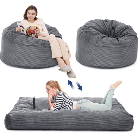 Fauteuil Gonflable XXL Convertible en Lit 190x135 cm, Housse Lavable, Mousse Haute Densité, Pochette Intégrée, Gris Clair (1/5)