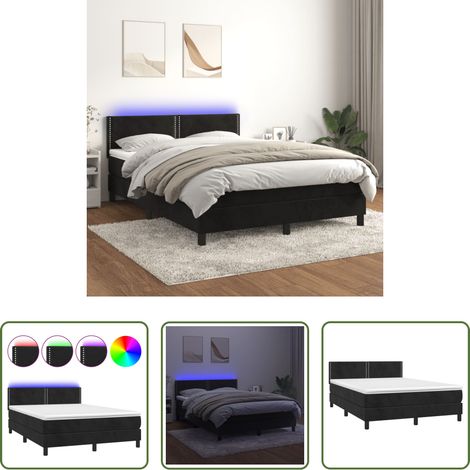 Matratze - Boxspringbett mit Matratze & LED Schwarz 140x200 cm Samt (1/5)