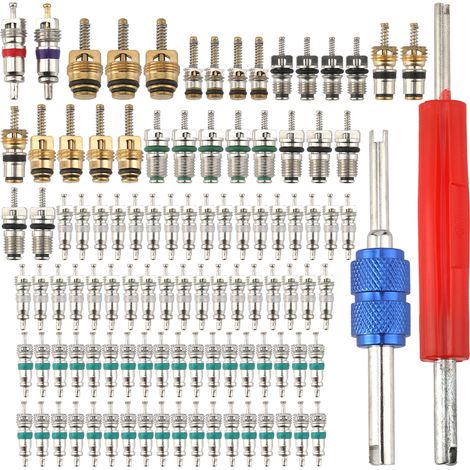 Ensemble de 102 noyaux de valve de climatisation automobile (134A), pièces de rechange avec outils de démontage, convient à la plupart des voitures. (1/5)
