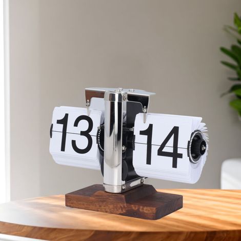 Automatische Klappuhr mit Holzrahmen und 24-Stunden-Uhrwerk, weiß, für Wohnzimmer oder Büro – Retro-Design, gut ablesbar