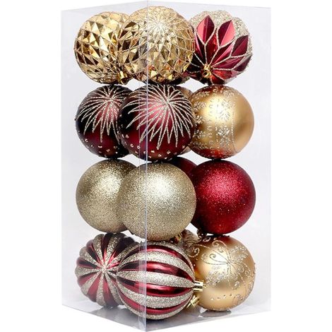Boules de Noël, 16 pièces/3,15 pouces, décorations de sapin de Noël incassables, ornements suspendus pour décoration de Noël (rouge et or) (1/5)