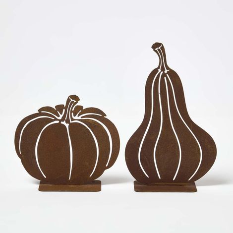 HOMESCAPES Steel Pumpkin & Squash Garden Ornaments, Set of 2 (1/5)