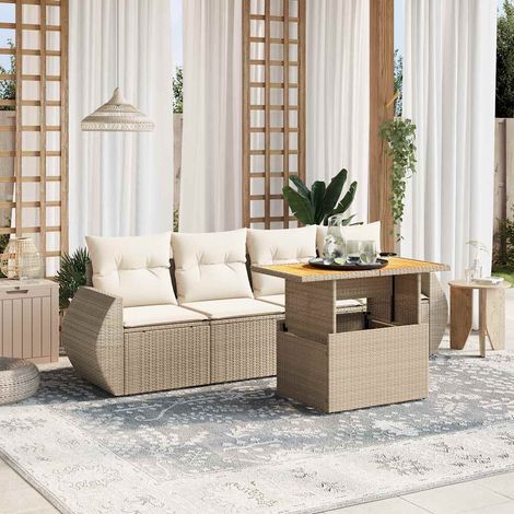 Set Divano da Giardino 5 pz con Cuscini Beige in Polyrattan vidaXL (1/3)
