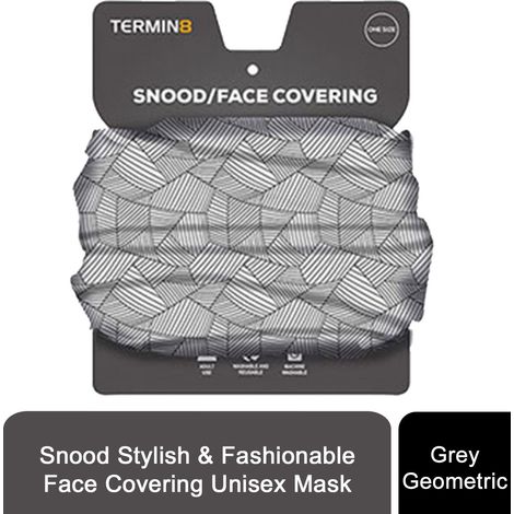 Termin8 Unisex Multifunctional Snood and Face Covering Mask, Grey Geometric (1/5)
