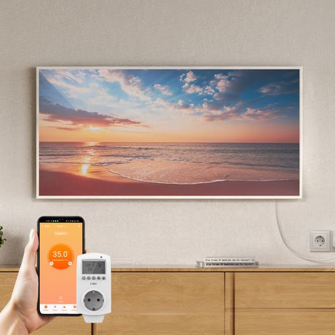 EMKE Radiateur Infrarouge 1200W, Panneau Chauffant Décoratif Mural 119,5x59,5cm, Thermostat WiFi Connecté,