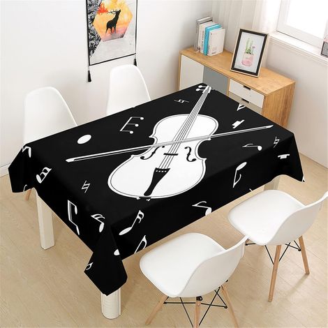 3D Nappe Rectangulaire Anti Tache Imperméable, Violon Imprimé Nappes Polyester Anti-Poussière Lavable et Facile Nappe pour Jardin/Extérieur (140x240cm,Noir Note Musicale) (1/5)