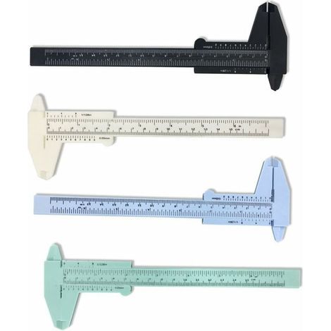 Lot de 4 Plastique Pied à Coulisse, Vert Bleu Blanc Noir, 6"/150 mm, (1/5)
