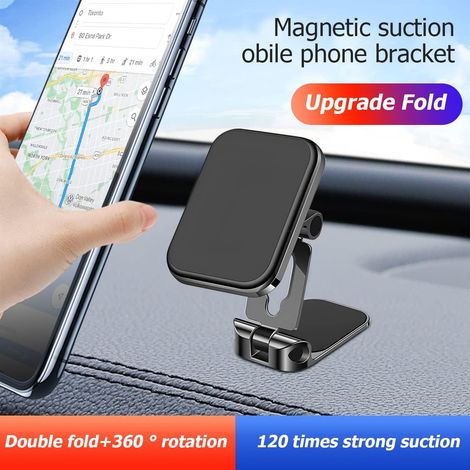 Support téléphone voiture magnétique pliable, fixation tableau de bord réglable 360° avec design compact et pratique (1/4)
