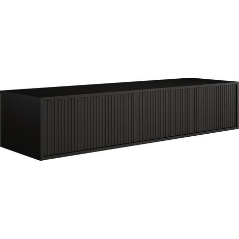 Vente-Unique – Meuble sous vasque suspendu noir 150 cm – 2 tiroirs – MDF rainuré – Éco-responsable – À suspendre – Finition mate