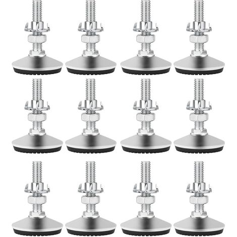 Pieds de Nivellement pour Meuble, Pied Réglable Hauteur en Acier Inoxydable 12 pièces M8 x 50mm Vis de Réglage avec Base en Caoutchouc Antidérapant et écrou en T (1/5)