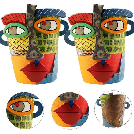 pots fleurs visage beauté abstraite brutaliste tête colorée décoratifs en A 2 pièces Résine (1/5)