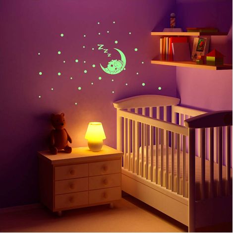Stickers adhésifs Phosphorescent pour prise et interrupteur Sticker Autocollant Lumineux Mouton endormi sur la lune Décoration murale fluorescente 25 x 25 cm (1/5)