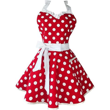 apple Belle Chrie Rouge Rtro Cuisine Tabliers Femmes Fille Coton Pois Cuisine Salon Tablier Robe (1/5)