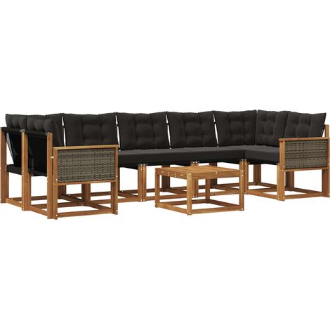vidaXL Outdoor Sofa Set 8 pcs Natural and Black