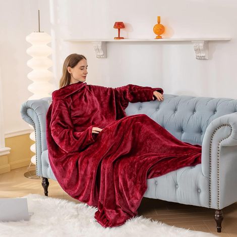 Kuscheldecke mit Ärmeln und Füßen 150x200cm Rot (1/5)