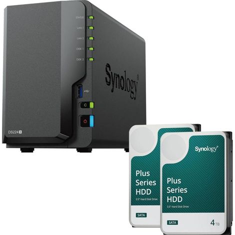 Synology DiskStation DS224+ Caja vacía para servidor NAS de 2 ranuras + DDisco duro HDD SATA Synology Plus de 8 TB de 3,5" (