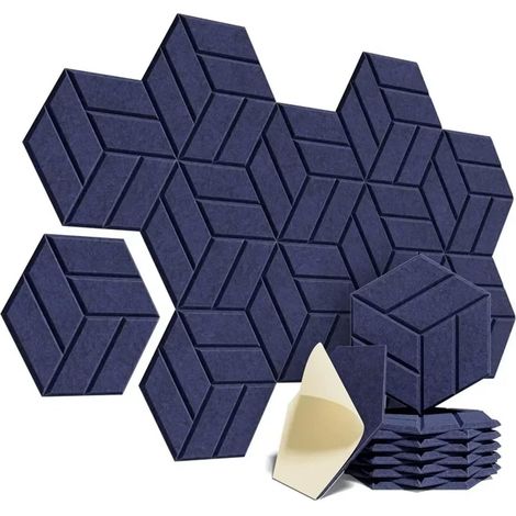 Paneles acústicos hexagonales para estudios, oficinas y salas de juegos, paquete de 12 unidades, color azul (30 x 26 x 0,9 cm) (1/5)