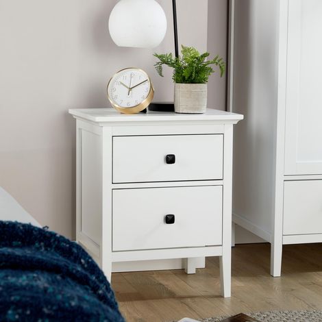 2 Drawer Bedside Table White Nightstand MDF Bedroom Furniture Compact 61cm High (1/5)