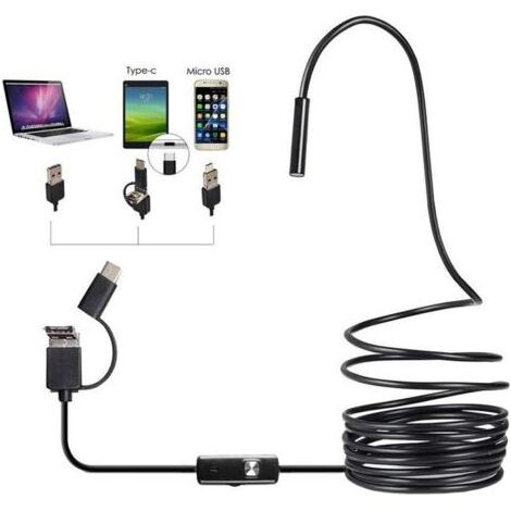 Caméra d'inspection endoscope 3 en 1, endoscope industriel HD, objectif étanche de 5.5 mm, 6 lumières LED, interface USB 3 en 1 pour téléphones Android et ordinateurs (taille : 5 m) (1/5)
