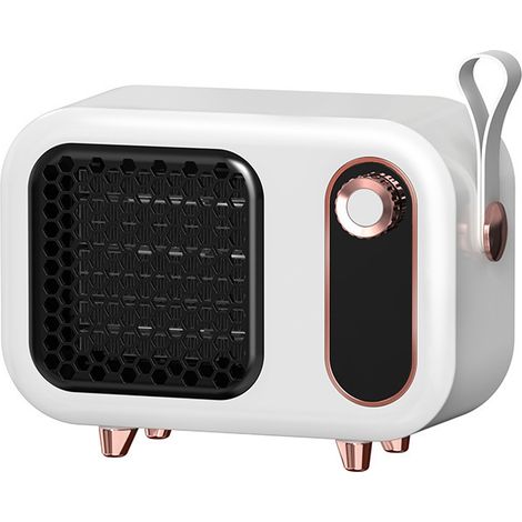 Mini radiateur portable pour la maison et le bureau – Économe en énergie avec protection contre la surchauffe – Radiateur rétro pour chambre, tente de camping, caravane, blanc