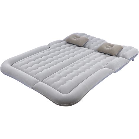 Matelas de voyage gonflable multifonction 2 en 1, revêtement en PVC floqué, coussin de repos doux pour voiture et SUV, gris (1/5)