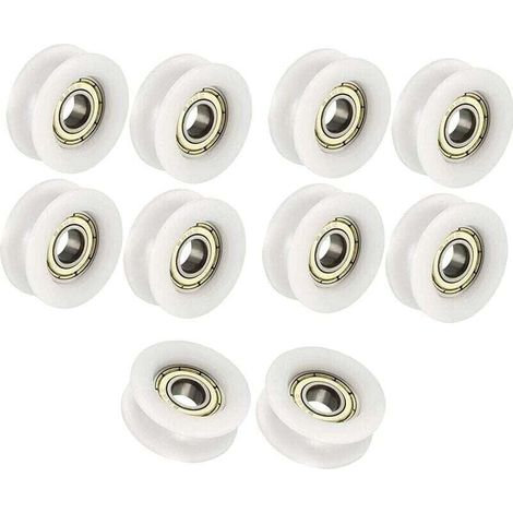 Roulement à bille 6x24x9mm Blanc U Shape Groove Guide Poulie Roulement À Billes Pour Meubles Poulie Pack De 10