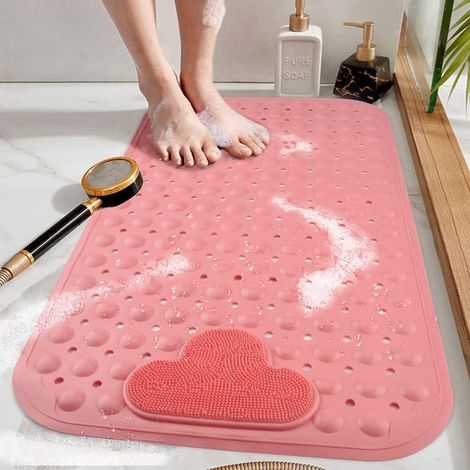 Alfombrilla de baño antideslizante de 70 x 40 cm con ventosas - Alfombrilla de baño cómoda - Lavable a máquina - Rosa (1/5)