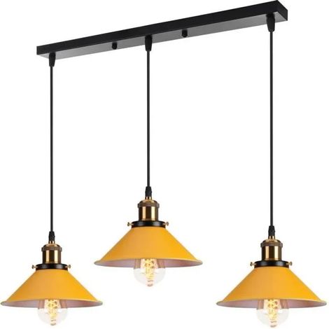 Yowei Lustre Salon Jaune,Lampe Suspension Industrielle Vintage pour Salon Chambre Cafe Bar (1/4)