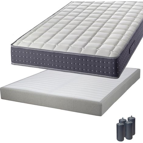 SILHOUETTE - Pack Matelas 140x190 + Sommier Tapissier Démontable 2x20 Lattes Lin + Pieds Anthracites 15cm (1/5)