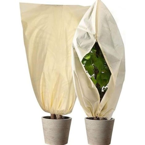 Housse d'hivernage pour plantes 2 pièces avec fermeture éclair à cordon, protection contre le froid et la chaleur, réutilisable 120x150 cm, beige (1/4)