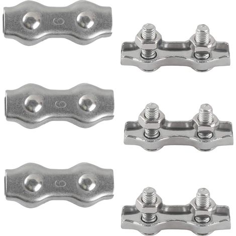 M6 Duplex Clips Serre-câbles en Acier Inoxydable 304 Pinces Duplex pour Filin pour Cordes à Linge en Câble Métallique Voiles de Soleil Suspendues Patio Fixe 6 pièces (1/5)