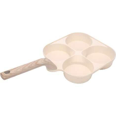 Poêle à œufs 4 tasses, antiadhésive, multifonctionnelle, facile à nettoyer, compatible avec les plaques de cuisson à gaz, à induction et électriques, couleur beige. (1/5)