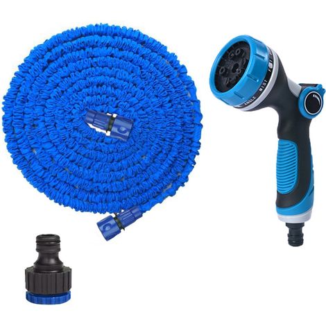 Tubo da giardino estensibile da 7,5 m (25 piedi) con pistola a spruzzo multimodale - Kit completo (blu)-lsw (1/3)