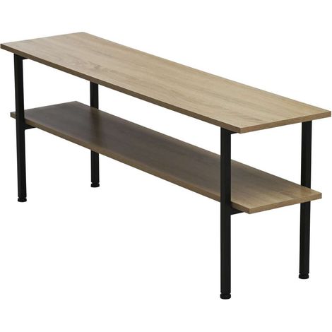 Mesa auxiliar TV DECK 120x30x48 cm, melamina roble y estructura metálica negra (1/4)