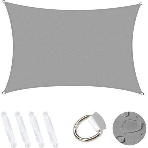 Voile d'ombrage Rectangulaire 2x3m, Abri de Jardin 95% UV Block Sunscreen Auvent Toile Ombrage Étanche Durable pour Extérieur Patio Jardin Cour Arrière Camping Piscine - Gris (1/4)