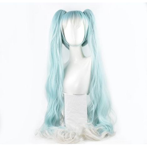perruque Ice Blue Gradient White Cos, Longue Pince Cheveux Boucls Sur Queue De Cheval, Perruque De Jeu De Rle, Perruque Double Queue De Cheval, J (1/5)