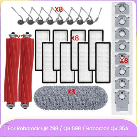 Kit d'accessoires de 34 pièces compatible avec les aspirateurs QR 798 / QR 598 / QV 35A : brosse principale, brosse latérale, filtre HEPA, balai, sac à poussière. (1/5)