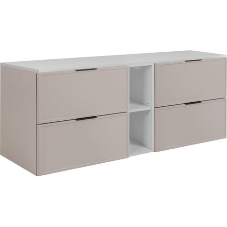 Mobiletto da bagno, Cashmere / Bianco, maniglia nera, 180 ( 2 x 80 + 20) x 46 x 57 cm (1/5)