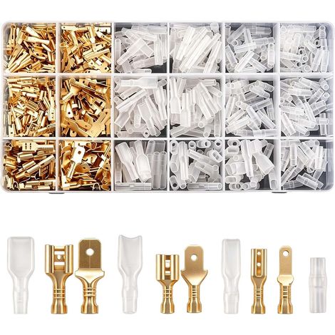 600 Cosses Électriques à Sertir en Cuivre Étamé, Mâle Femelle 2,8-6,3 mm Bornes en cuivre étamé avec manchons isolants et boîte de rangement, pour auto, moto, audio, basse tension et bricolage (1/5)