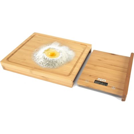 Balance culinaire + Planche à découper en bamboo - 28 cm - Ecran LCD - Pem SC-280
