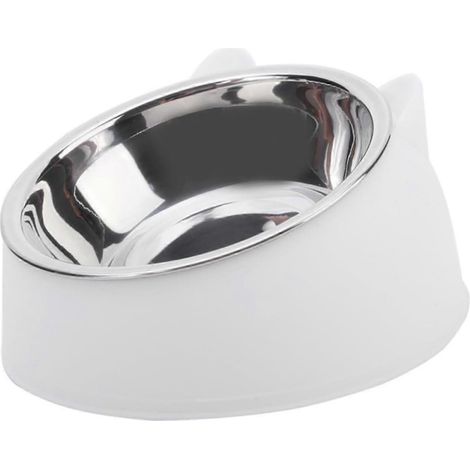 Gamelle inclinée surélevée pour chat en acier inoxydable blanche facilite la digestion et le nettoyage (1/5)
