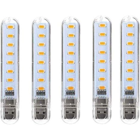 Lampe LED USB, LED Mini Portable USB Lampe, 5 Pièces Lumière De Clavier D'ordinateur, Pour PC, Ordinateur, Batterie Externe (Blanc froid) [Classe énergétique G] (1/4)