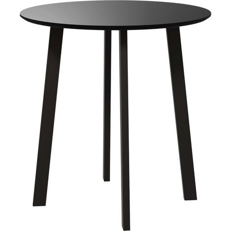 Table pour 2 personnes avec plateau blanc et pieds métalliques munis de patins. Dimensions Ø72 × 75 cm, finition noire élégante pour votre intérieur (1/5)