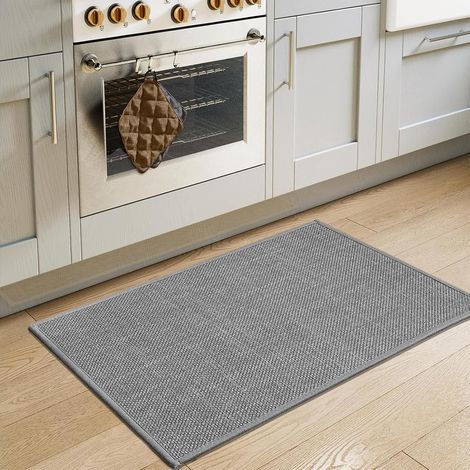Tapis Cuisine Devant Evier, 50x80cm Tapis Couloir Tissé, Antidérapant et Lavable, Facile à Nettoyer pour Passage, Manger, Buanderie, Salle de Bains, Gris (1/5)