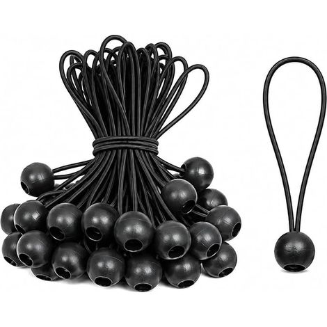 30 tendeurs élastiques à Boule 10 cm pour bâches, tentes et auvents Noirs (1/5)