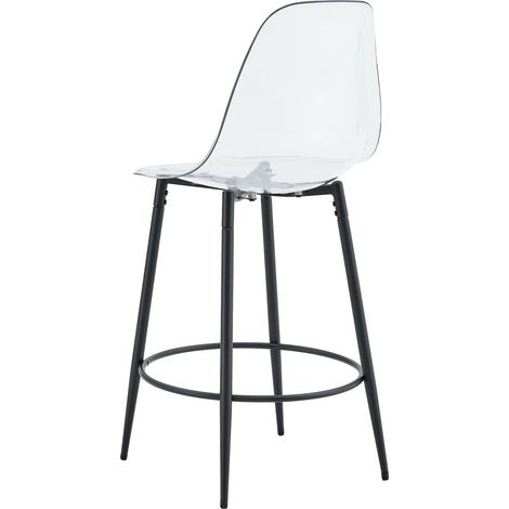 Set de 2 taburetes de bar transparentes con respaldo de PET y patas de metal negro 66 cm MODENUIT (1/5)