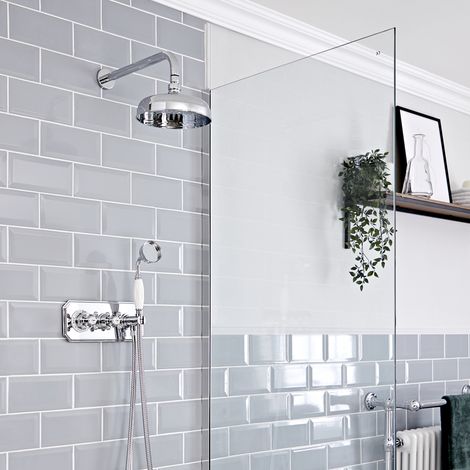 Hudson Reed Elizabeth - Kit de Douche Thermostatique 2 Fonctions - Douchette et Pommeau Mural 20 cm - Chrome et Blanc (1/5)