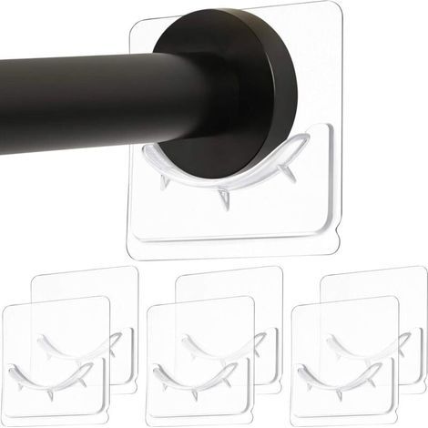 Support de tringle de douche 6 pièces, adhésif mural, installation sans perçage, support de montage de tringle adhésive, sans perçage, transparent (tringle à rideau de douche non incluse) (1/4)