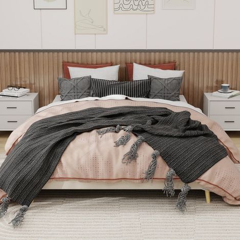 Lit 160x200cm - Lit Double 160x200 - Sans Tête de Lit - Revêtement Velours Hollandais - Structure Stable et Moderne - Beige (1/5)